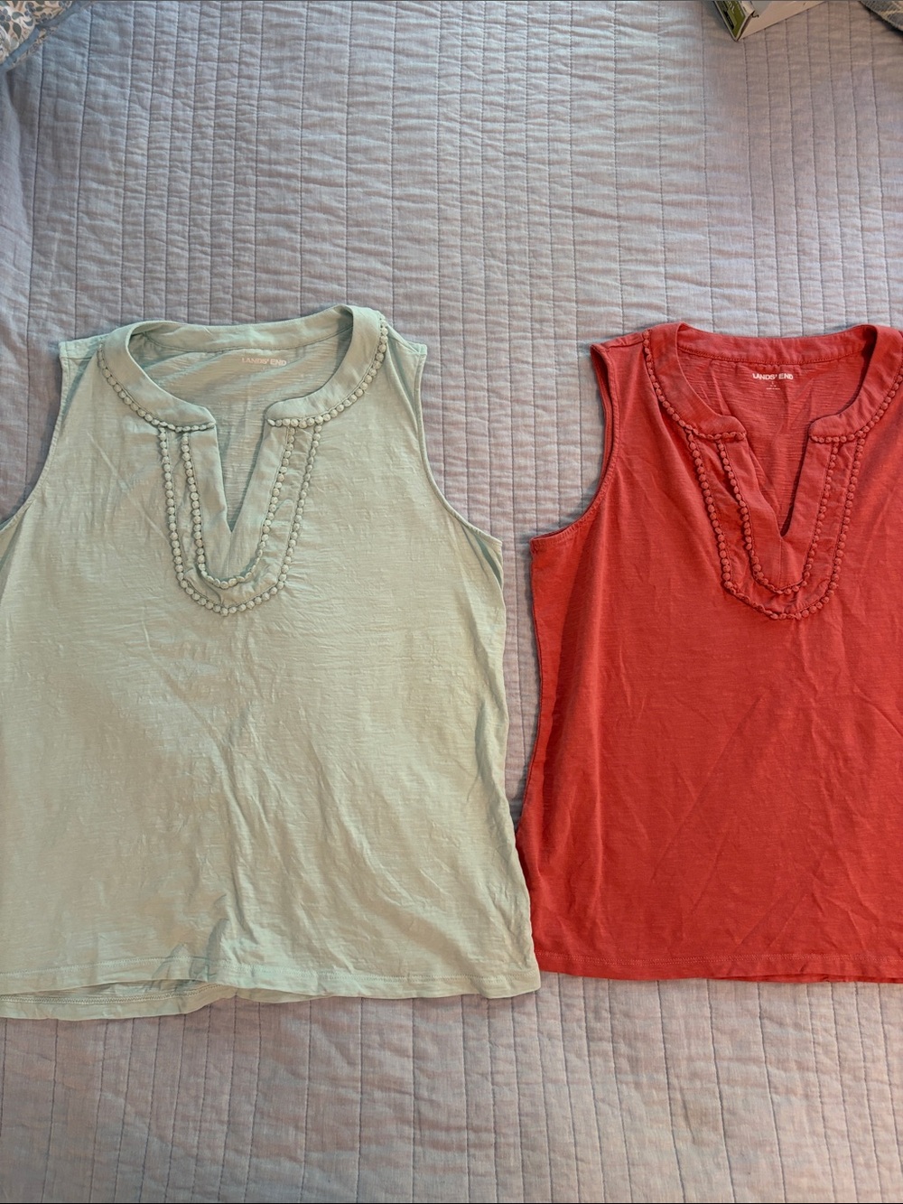 Lands' End Women's Tank Tops - Mint Green and Coral Red